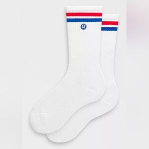 lululemon Unisex Medium Daily Essential Crew Socks. Blue/Red, New, 1 Pair